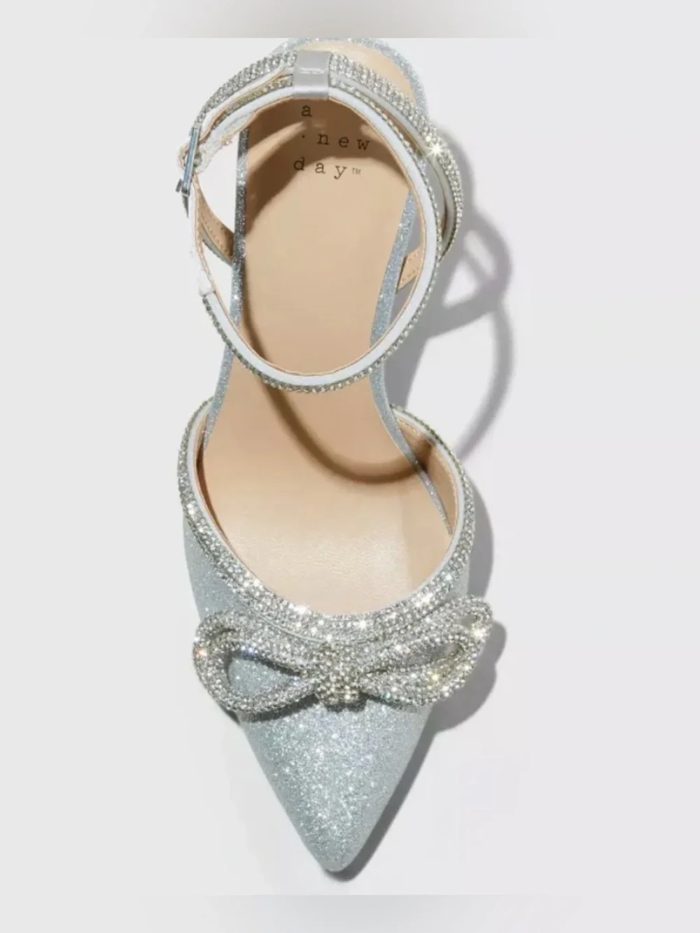 a new day Silver Glitter Pointed Toe Ankle Strap Flats size 7